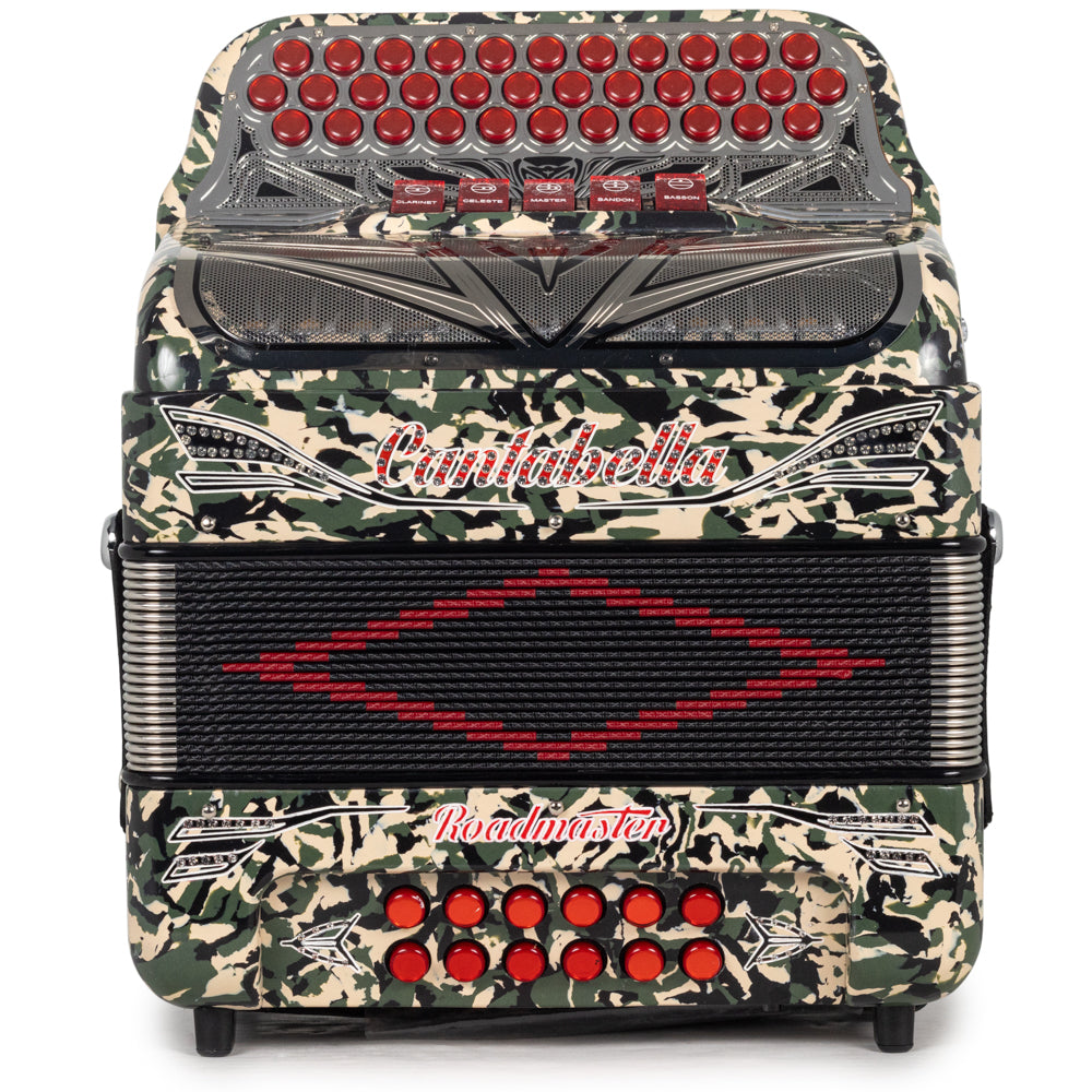 Cantabella Roadmaster Acordeón Ultra Compacto 5 Registros Fa Camuflaje con Rojo