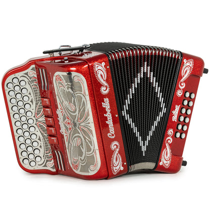 Cantabella Reina Acordeón 5 Registros Fa Brillo Rojo con Plata