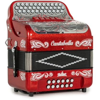 Cantabella Reina Acordeón 5 Registros Fa Brillo Rojo con Plata