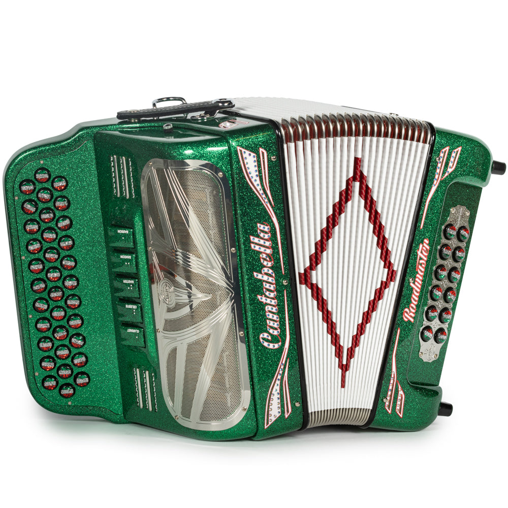 Cantabella Reina Acordeón 5 Registros Fa Brillo Verde con Rojo Blanco y Verde y Diapasón Pintado