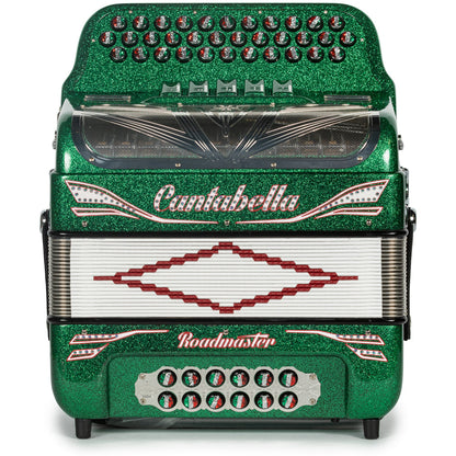 Cantabella Reina Acordeón 5 Registros Fa Brillo Verde con Rojo Blanco y Verde y Diapasón Pintado