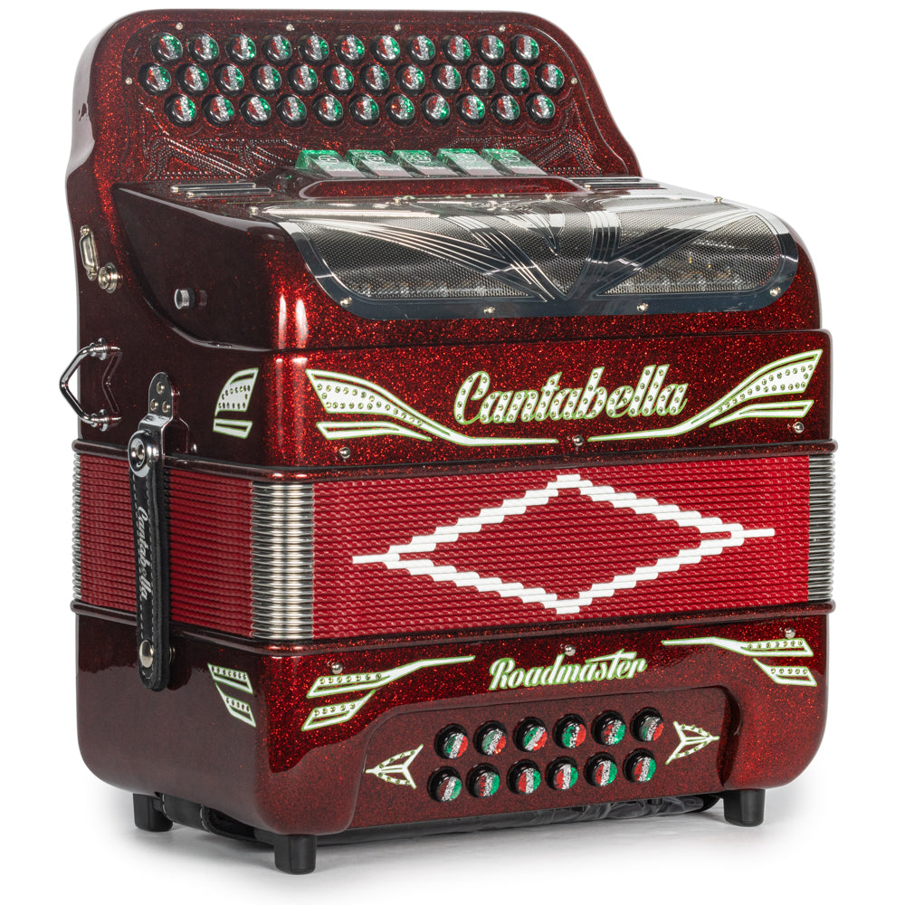 Cantabella Roadmaster Acordeón 5 Registros Fa Brillo Rojo Diapasón Pintado