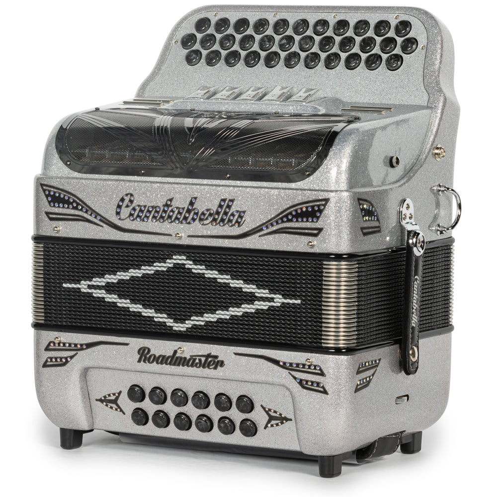 Cantabella Roadmaster Acordeón 5 Registros Fa Brillo Plateado y Negro con Diapasón Pintado