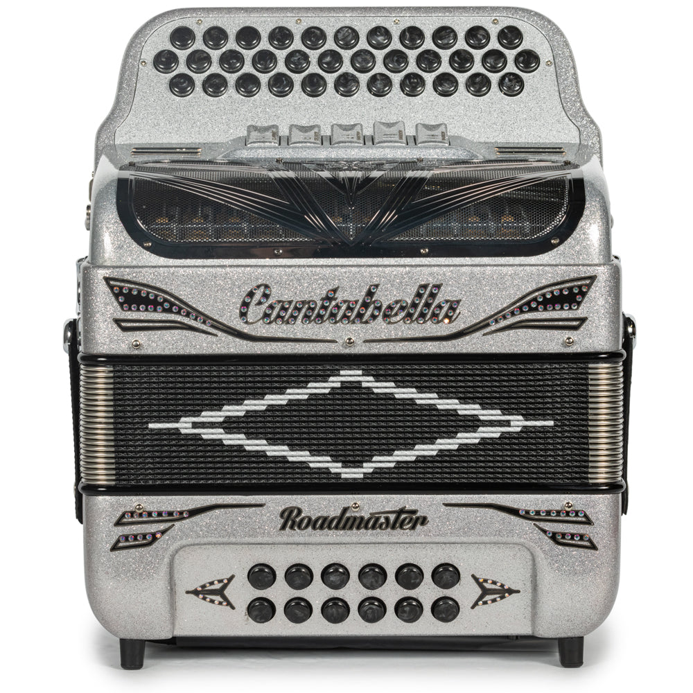 Cantabella Roadmaster Acordeón 5 Registros Fa Brillo Plateado y Negro con Diapasón Pintado
