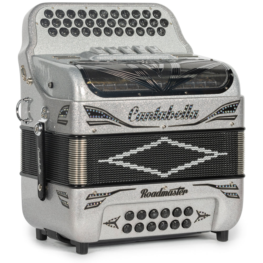 Cantabella Roadmaster Acordeón 5 Registros Fa Brillo Plateado y Negro con Diapasón Pintado