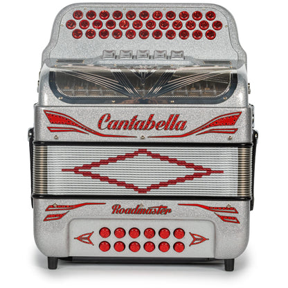 Cantabella Roadmaster Accordion 5 Switch GCF Silver Glitter with Red Painted Fretboard-accordions-Cantabella-Hermes Music-Accordion Pro Shop