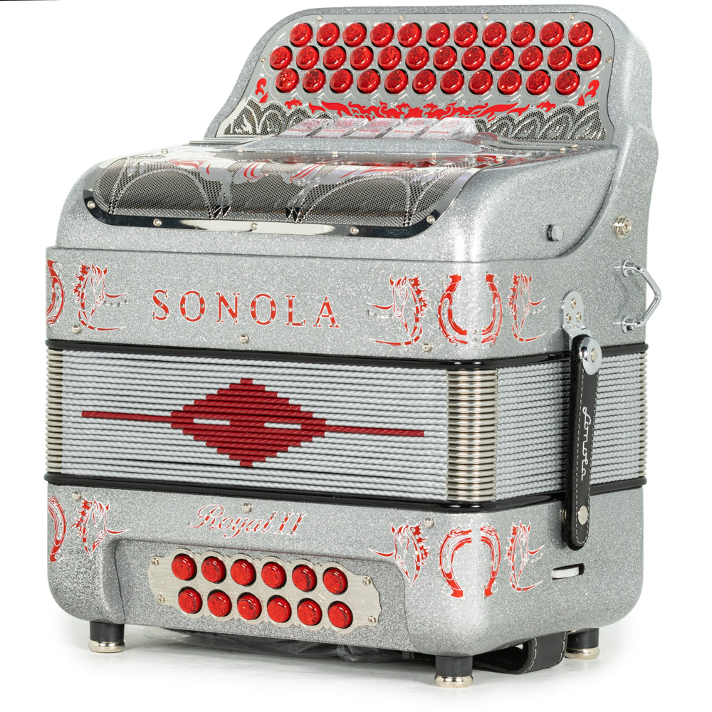Sonola Royal II Acordeón 5 Registros Fa Brillo Plateado con Rojo