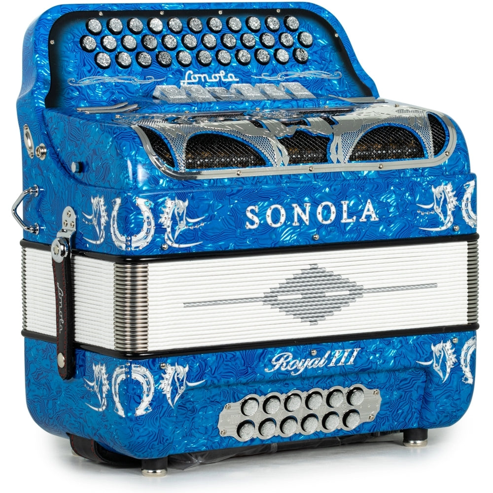 Sonola Royal III Acordeón 6 Registros Fa-Mi Ondas Azules y Blanco