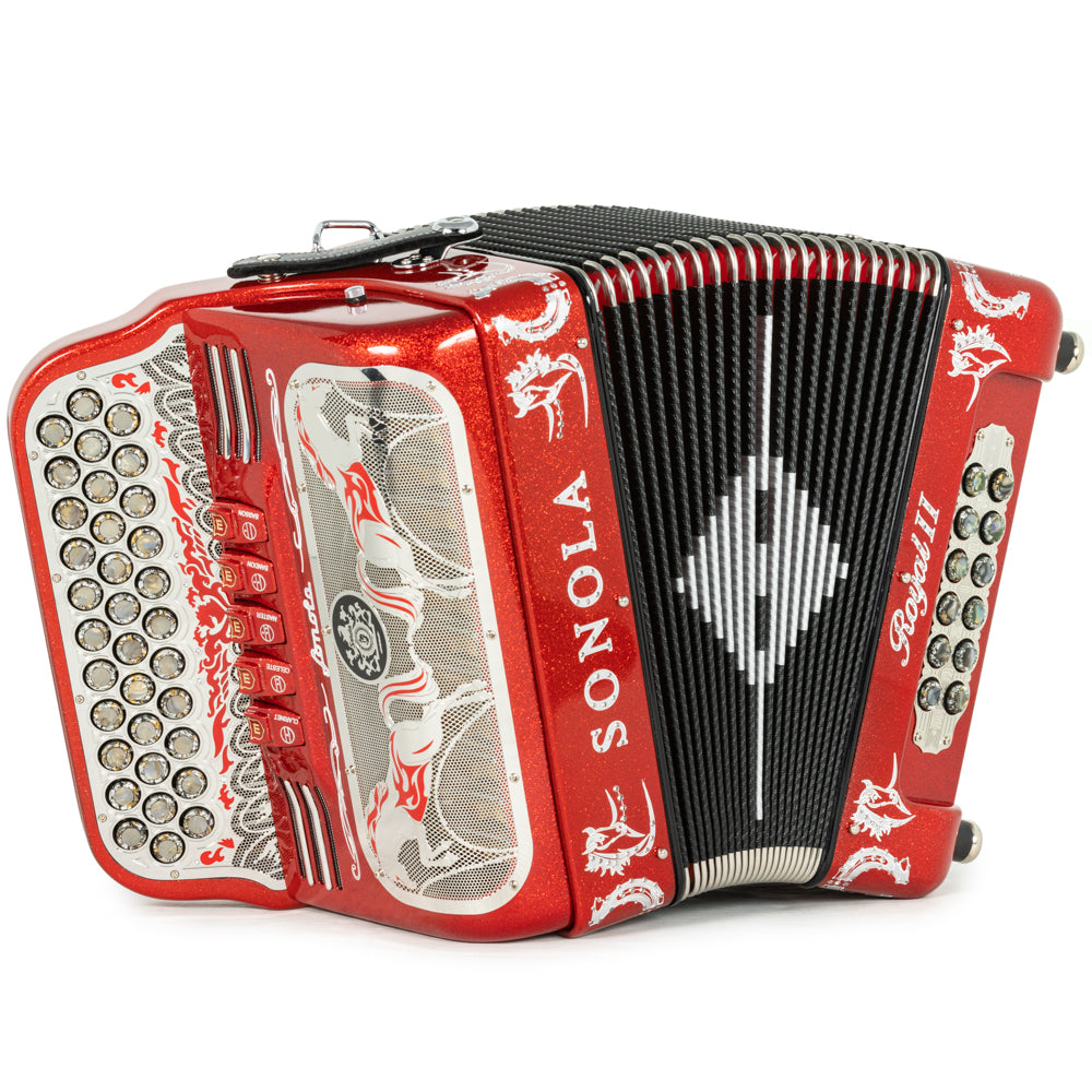 Sonola Royal II Acordeón 5 Registros Mi Brillo Rojo y Cromo