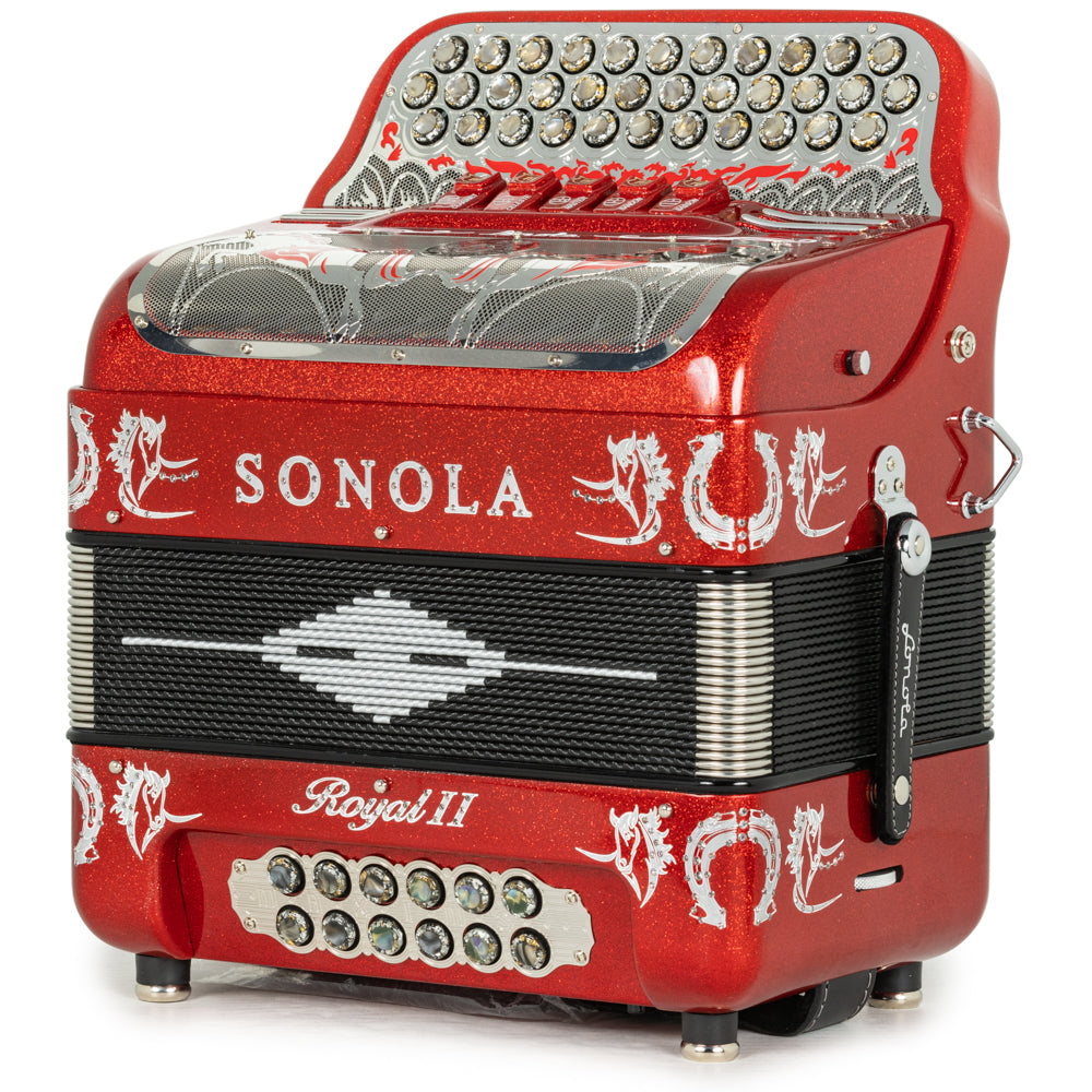 Sonola Royal II Acordeón 5 Registros Mi Brillo Rojo y Cromo