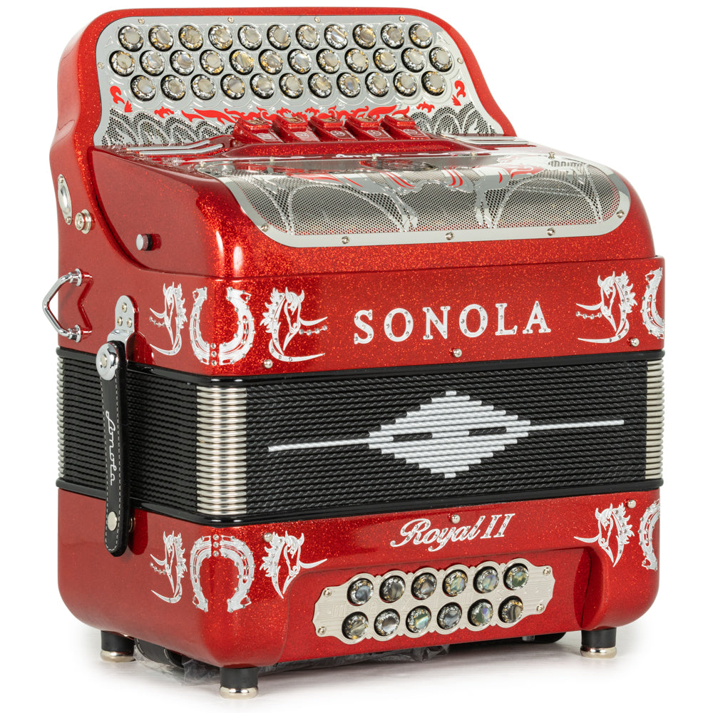 Sonola Royal II Acordeón 5 Registros Mi Brillo Rojo y Cromo