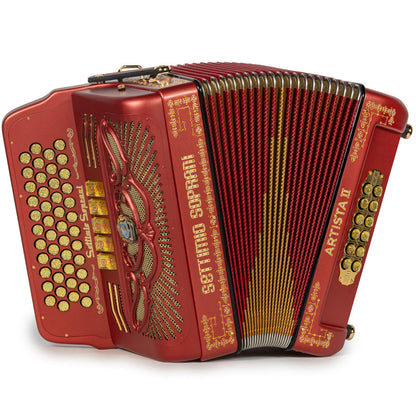 Settimio Soprani Artista II 5 Switch 46 Button Accordion FBE Matte Red with Gold-Settimio Soprani-Hermes Music-Accordion Pro Shop