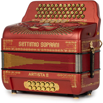 Settimio Soprani Artista II 5 Switch 46 Button Accordion FBE Matte Red with Gold-Settimio Soprani-Hermes Music-Accordion Pro Shop