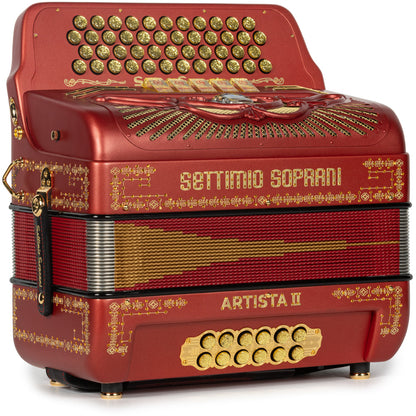 Settimio Soprani Artista II 5 Switch 46 Button Accordion FBE Matte Red with Gold-Settimio Soprani-Hermes Music-Accordion Pro Shop