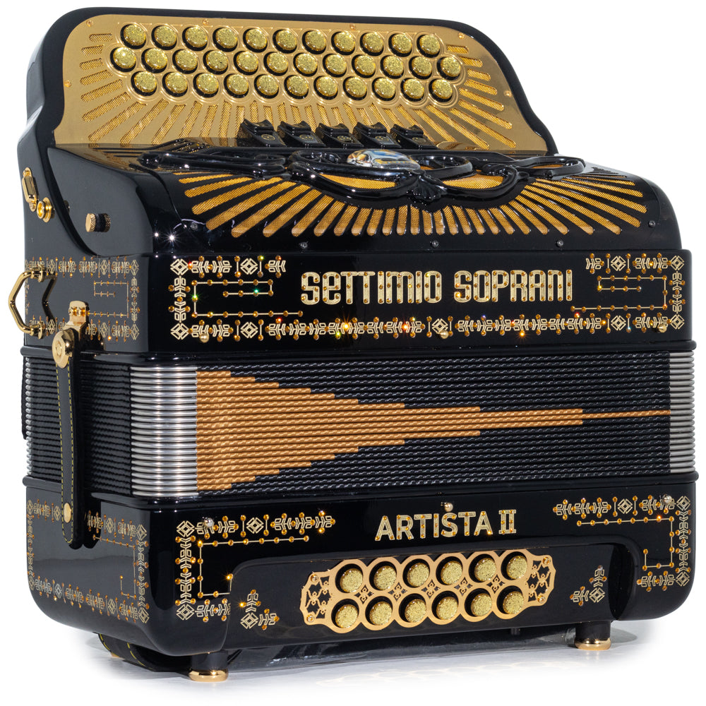 Settimio Soprani Artista II Ultra Compacto Acordeon 5 Registros Fa Negro y Oro