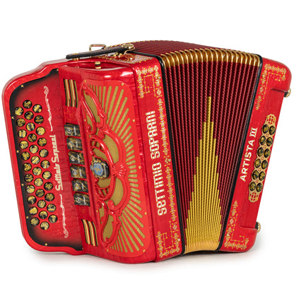 Settimio Soprani Artista III Acordeon 6 Registros Fa-Mi Rojo y Oro