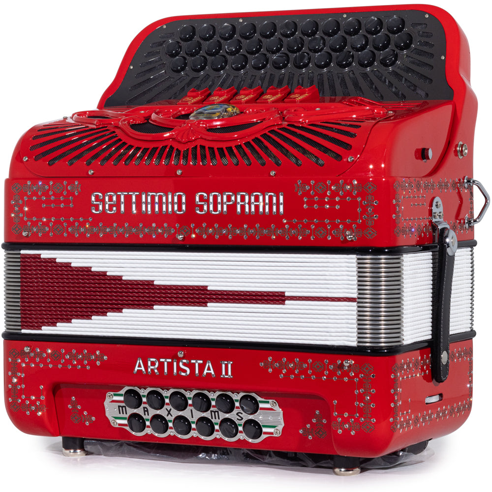 Settimio Soprani Artista II Ultra Compacto Acordeon 5 Registros Mi Rojo y Plata