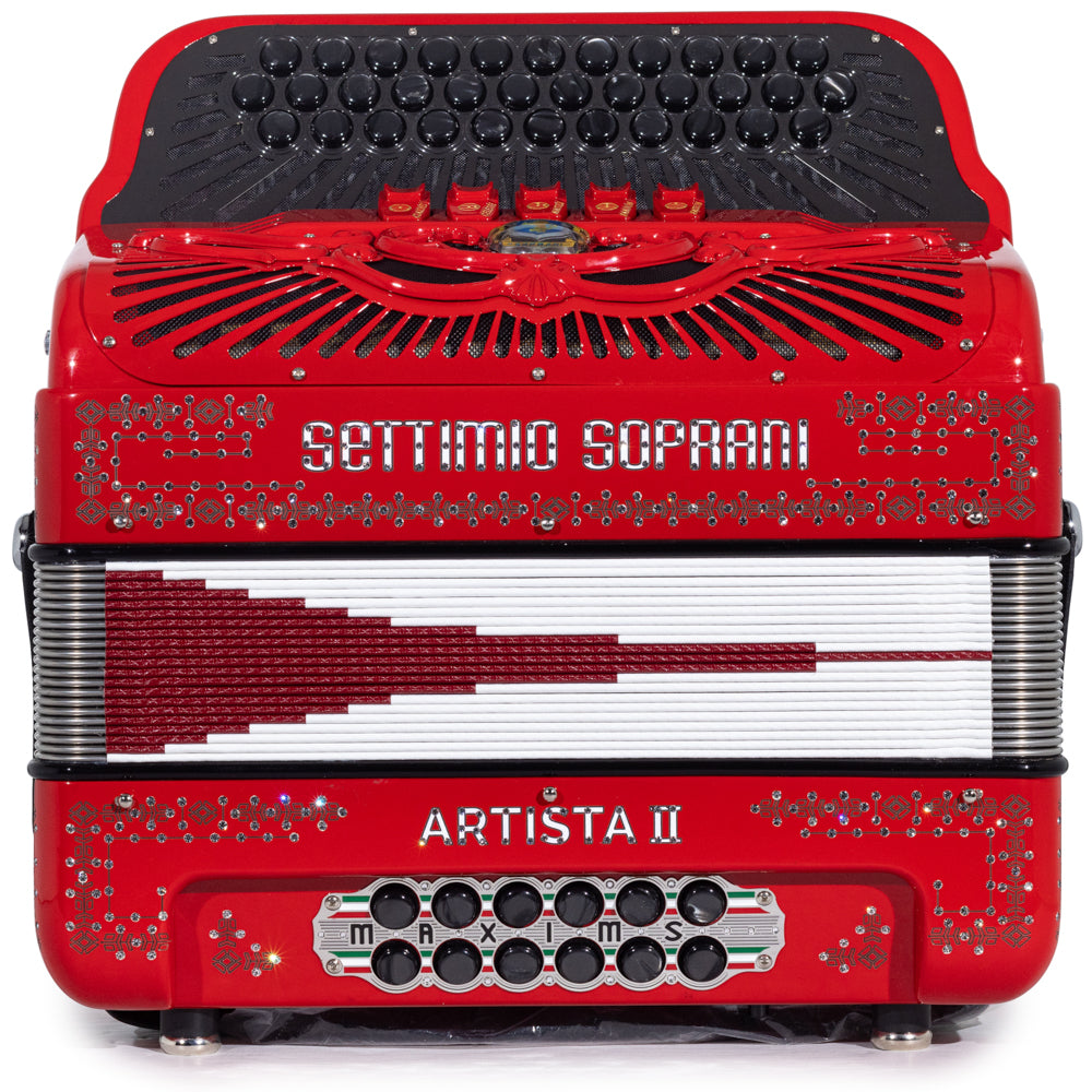 Settimio Soprani Artista II Ultra Compacto Acordeon 5 Registros Mi Rojo y Plata