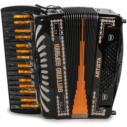 Settimio Soprani Artista Piano Accordion 7 Black with Orange Hermes Music Accordion Pro Shop