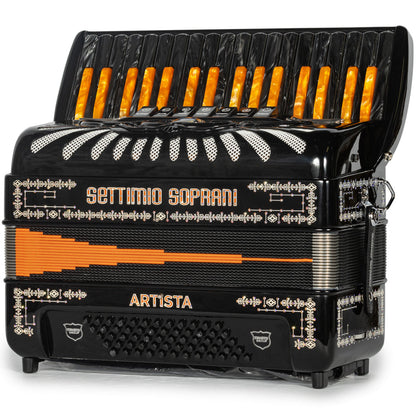 Settimio Soprani Artista Piano Accordion 7 Black with Orange Hermes Music Accordion Pro Shop