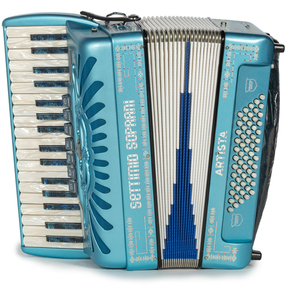 Settimio Soprani Artista Piano Accordion 7 Switch Matte Light Blue Hermes Music Accordion Pro Shop