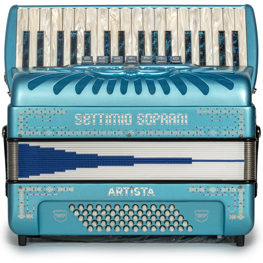 Settimio Soprani Artista Piano Accordion 7 Switch Matte Light Blue Hermes Music Accordion Pro Shop
