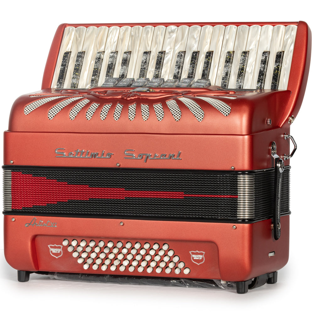 Settimio Soprani Artista Piano Accordion 7 Switch Matte Red Hermes Music Accordion Pro Shop