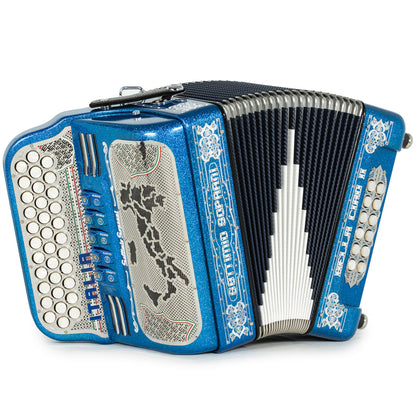 Settimio Soprani Bella Ciao II Ultra Compacto Acordeon 5 Registros Mi Azul con Brillo