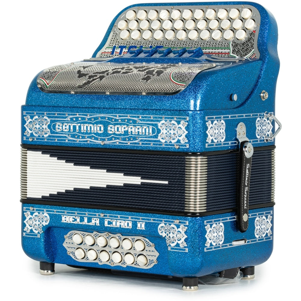 Settimio Soprani Bella Ciao II Ultra Compacto Acordeon 5 Registros Mi Azul con Brillo