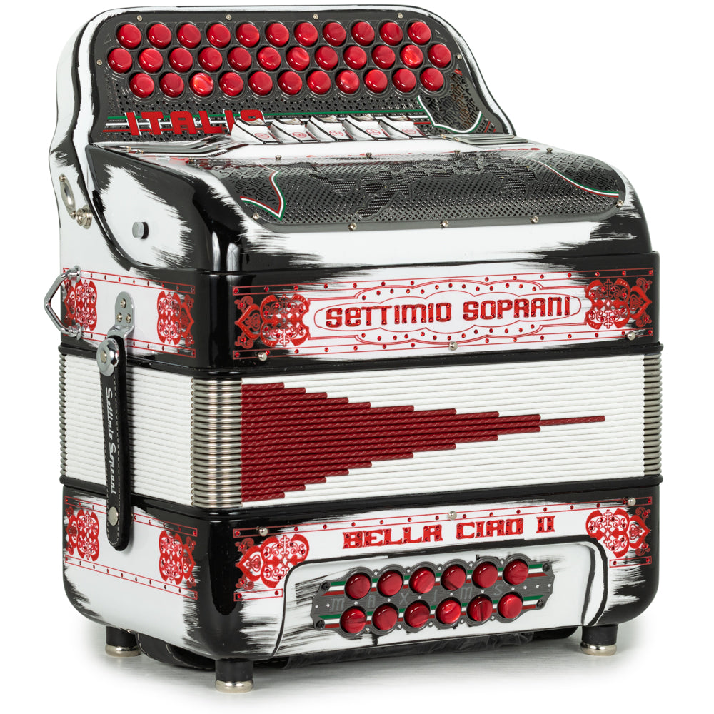 Settimio Soprani Bella Ciao II Ultra Compacto Acordeon 5 Registros Mi Negro y Rojo
