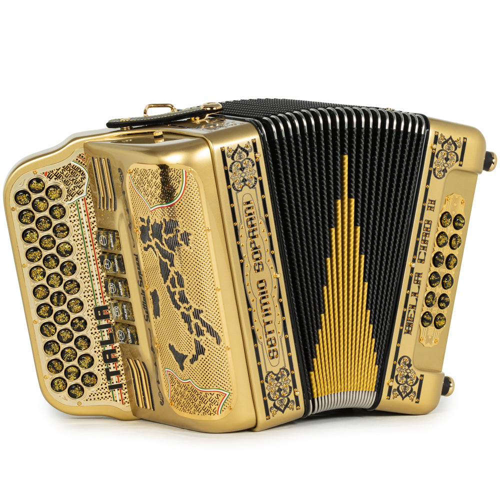 Settimio Soprani Bella Ciao II Ultra Compacto Acordeon 5 Registros Fa Dorado con Negro