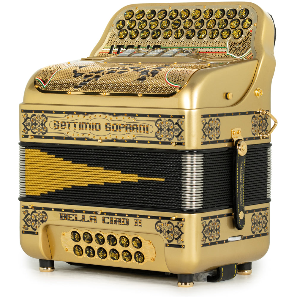 Settimio Soprani Bella Ciao II Ultra Compacto Acordeon 5 Registros Fa Dorado con Negro