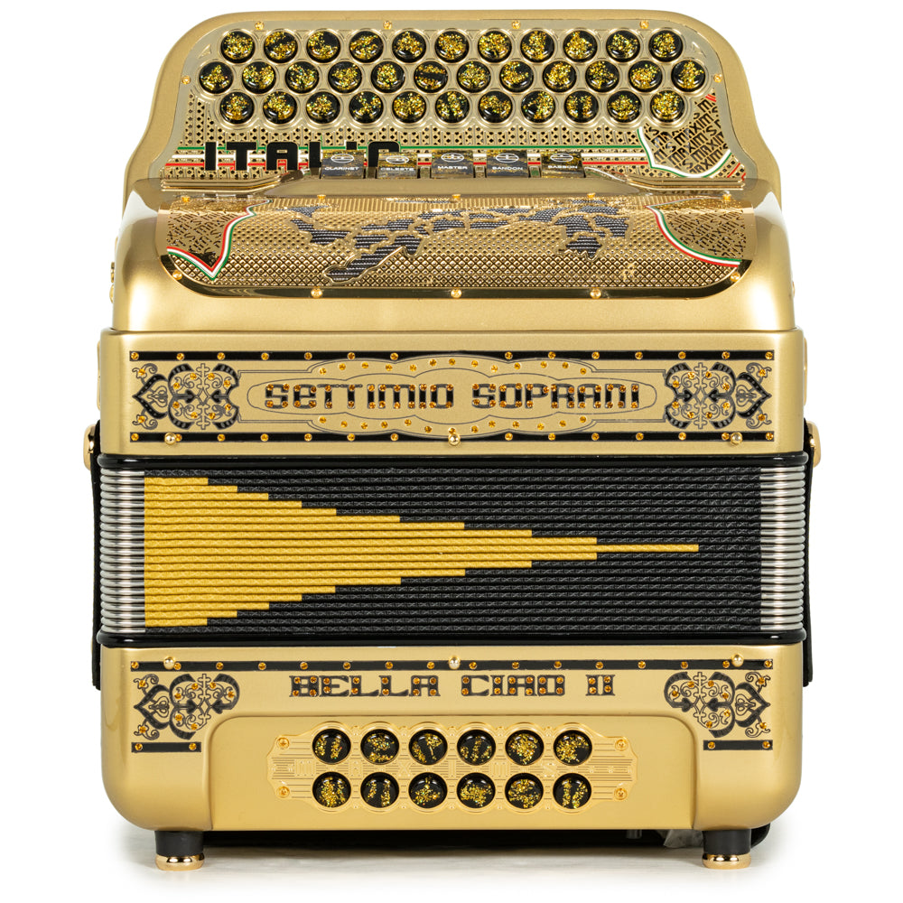 Settimio Soprani Bella Ciao II Ultra Compacto Acordeon 5 Registros Fa Dorado con Negro