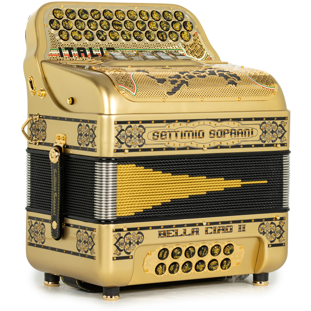 Settimio Soprani Bella Ciao II Ultra Compacto Acordeon 5 Registros Fa Dorado con Negro