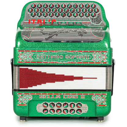 Settimio Soprani Bella Ciao II Ultra Compacto Acordeon 5 Registros Fa Brillo Verde con Rojo Blanco y Verde