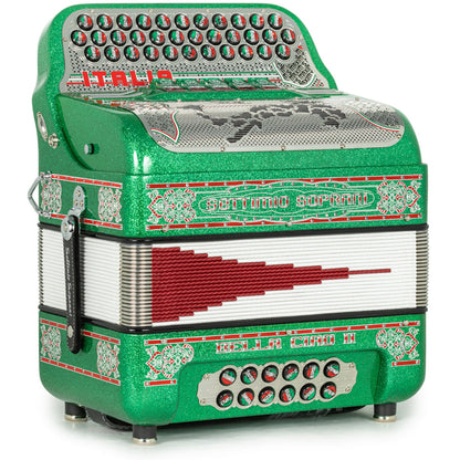 Settimio Soprani Bella Ciao II Ultra Compacto Acordeon 5 Registros Fa Brillo Verde con Rojo Blanco y Verde