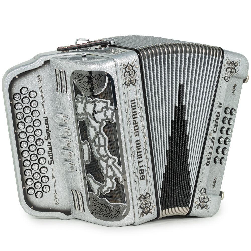 Settimio Soprani Bella Ciao II Acordeon 5 Registros Fa Brillo Plateado y Negro