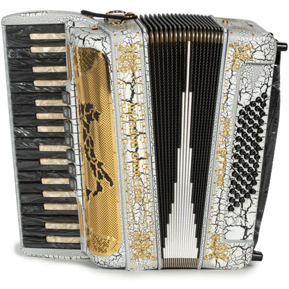 Settimio Soprani Bella Ciao Piano Accordion 7 Switch Cracked White and Gold Hermes Music Accordion Pro Shop