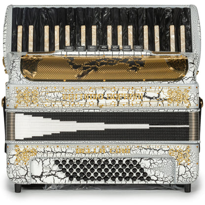 Settimio Soprani Bella Ciao Piano Accordion 7 Switch Cracked White and Gold Hermes Music Accordion Pro Shop