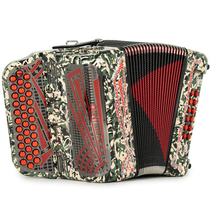 Settimio Soprani Castello II Acordeon 5 Registros Sol Camuflaje con Rojo