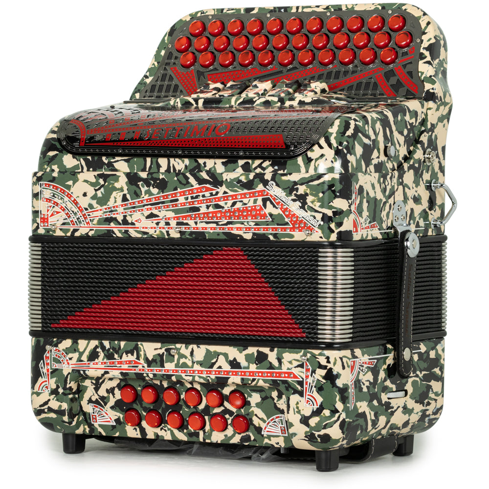 Settimio Soprani Castello II Acordeon 5 Registros Sol Camuflaje con Rojo