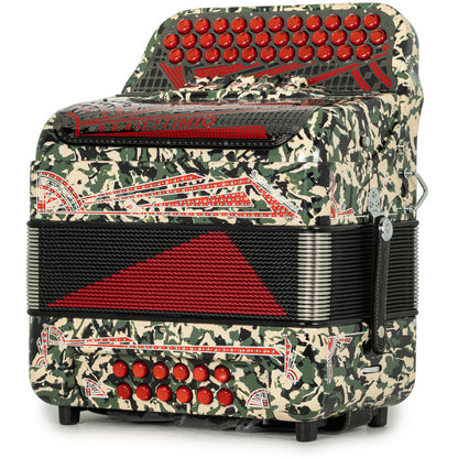 Settimio Soprani Castello II Acordeon 5 Registros Sol Camuflaje con Rojo