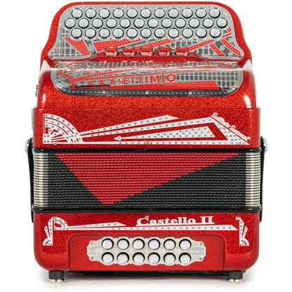 Settimio Soprani Castello II Ultra Compacto Acordeon 5 Registros Fa Brillo Rojo y Cromo