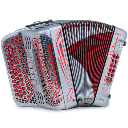 Settimio Soprani Castello II Acordeon 5 Registros Fa Brillo Plateado y Rojo