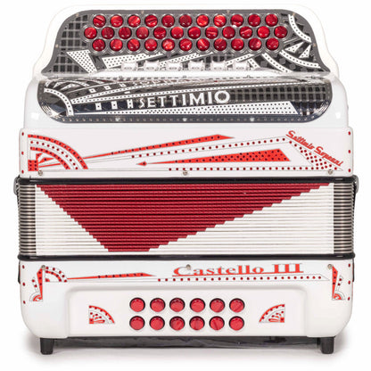 Settimio Soprani Castello III Acordeon 6 Registros FBE-GCF Blanco con Rojo