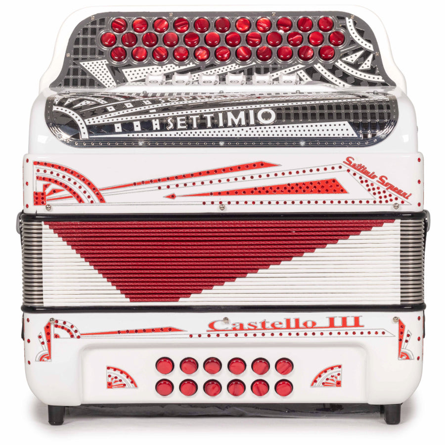 Settimio Soprani Castello III Acordeon 6 Registros FBE-GCF Blanco con Rojo