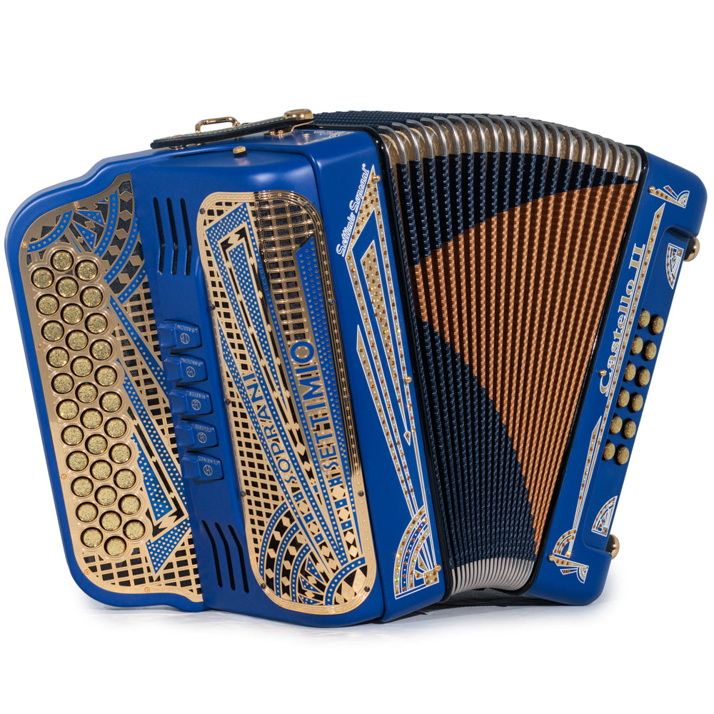 Settimio Soprani Castello II Acordeon 5 Registros Fa Matte Azul y Oro
