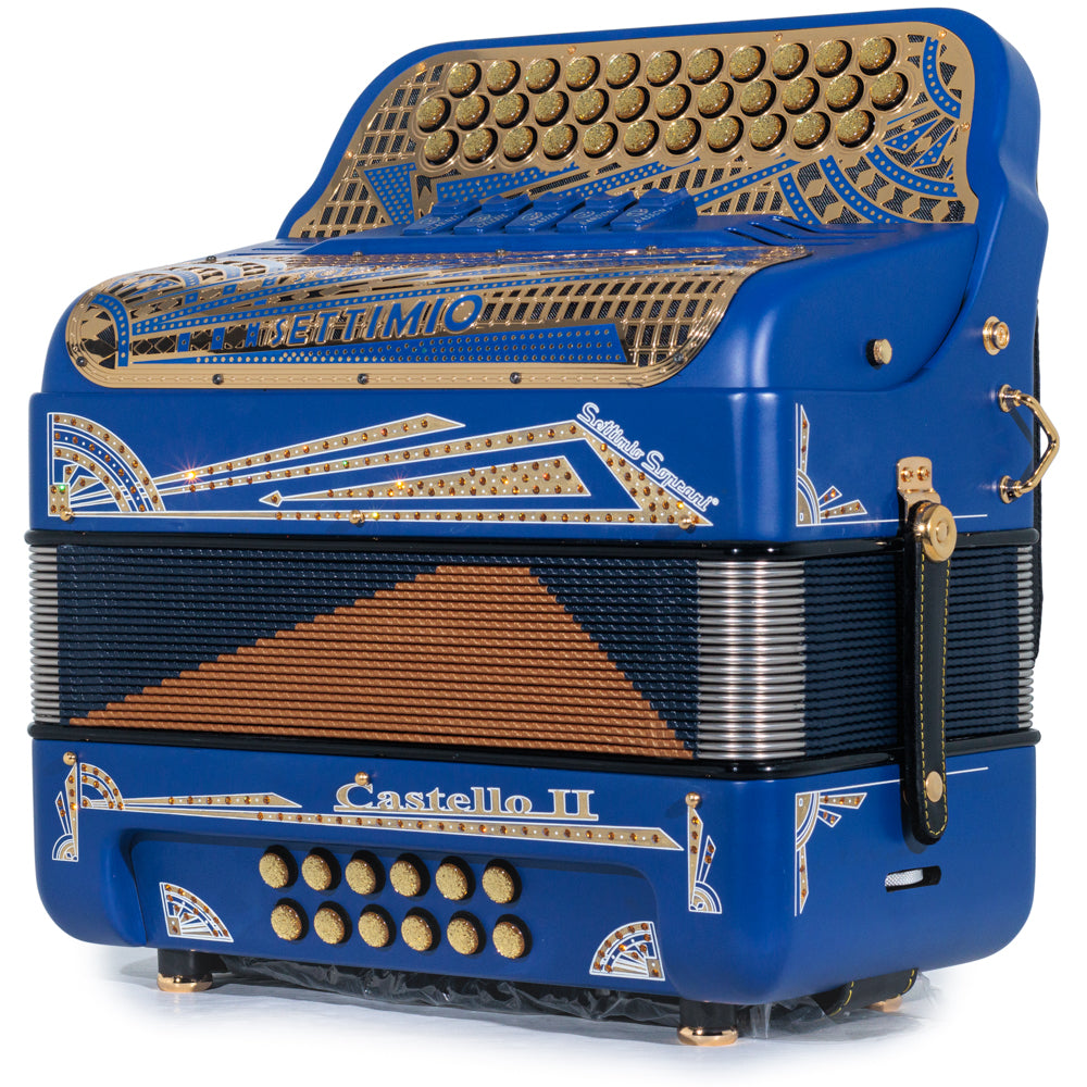 Settimio Soprani Castello II Acordeon 5 Registros Fa Matte Azul y Oro