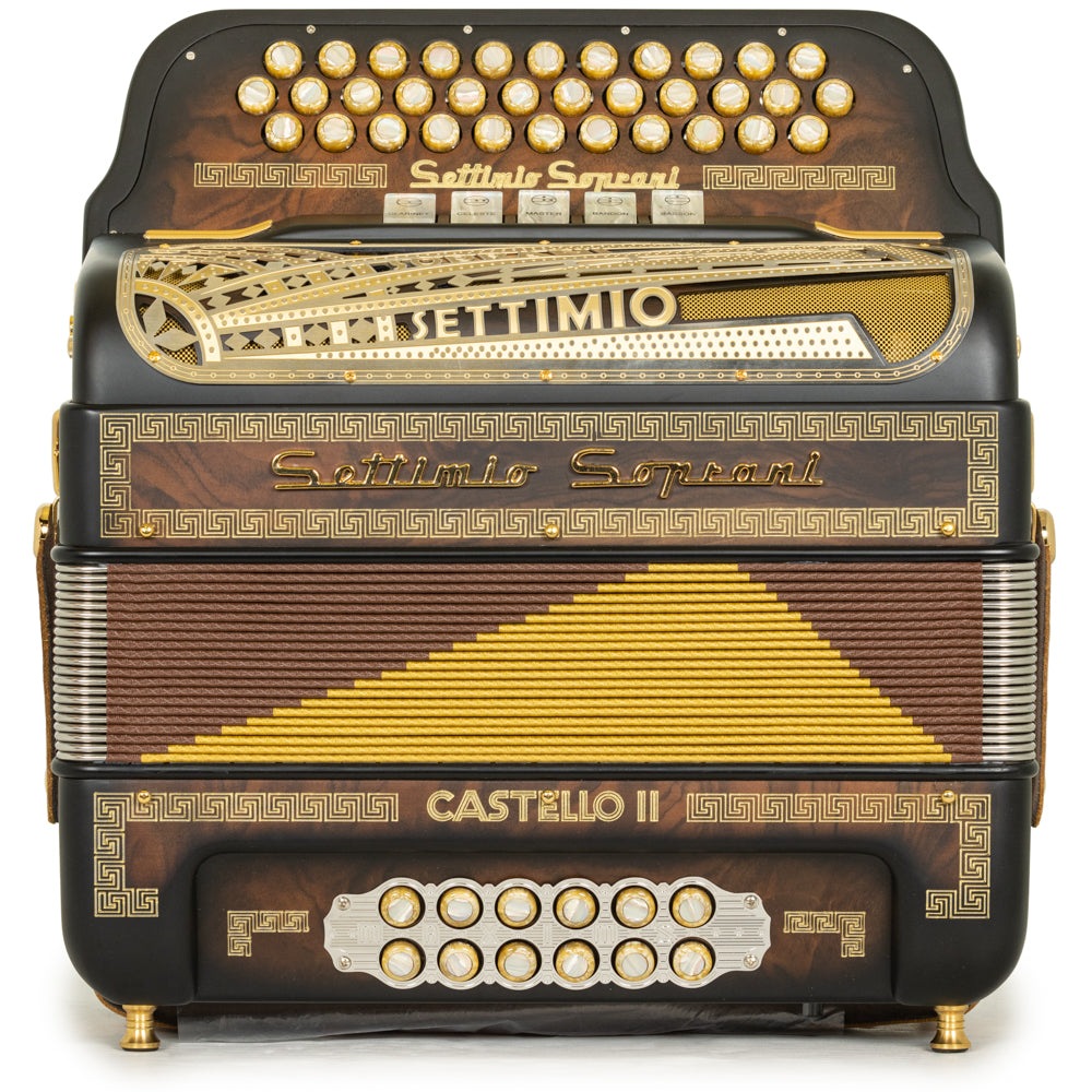 Settimio Soprani Castello II Acordeon 5 Registros Sol Madera Oscura Mate y Oro