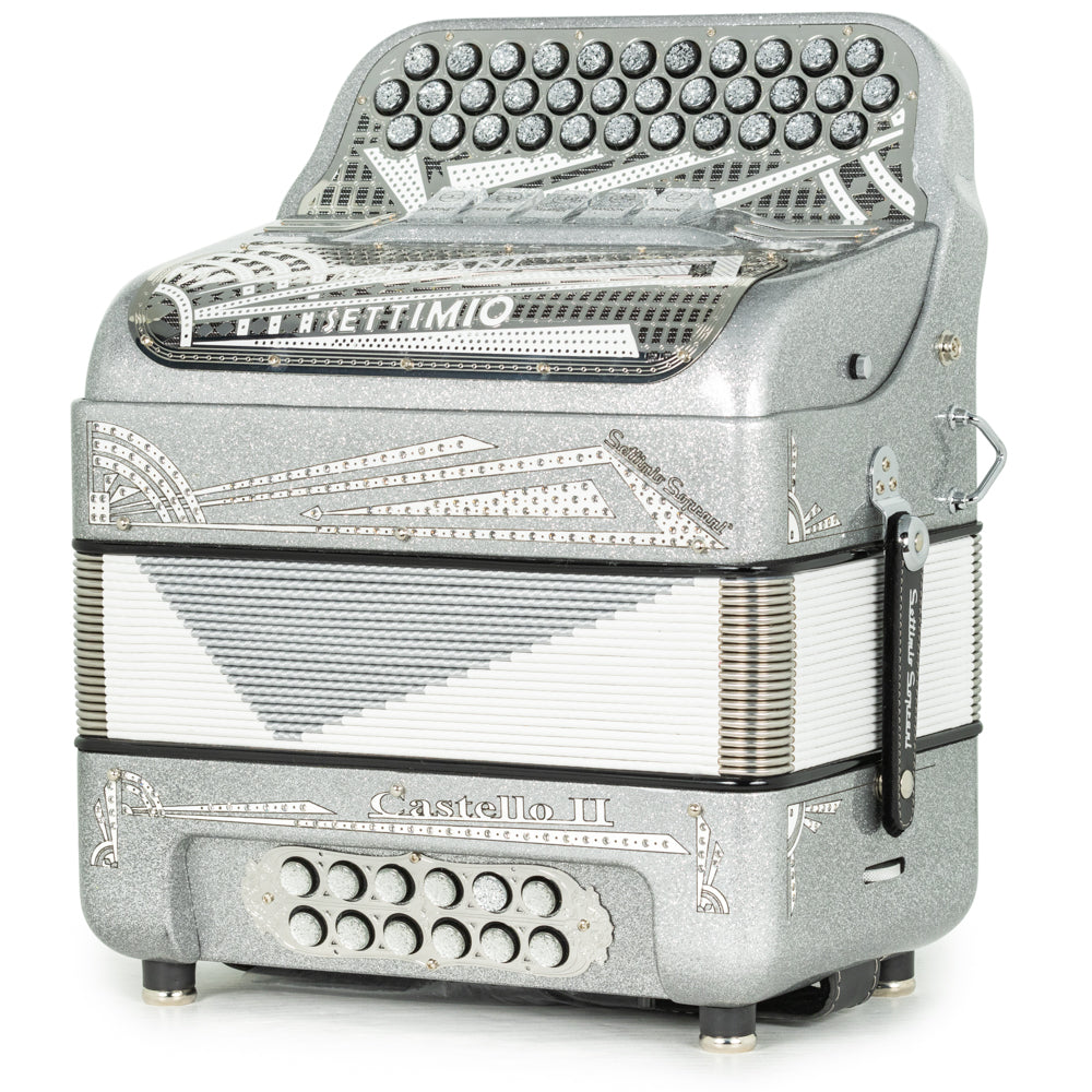 Settimio Soprani Castello II Acordeon 5 Registros Fa Brillo Plateado y Blanco